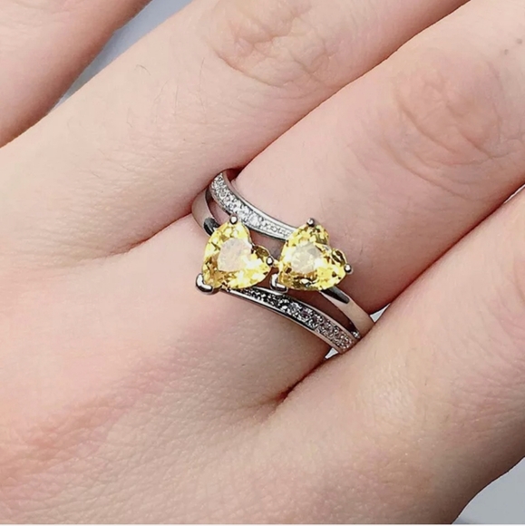 New Double Heart Shaped Citrine Silver Ring. - Picture 2 of 6